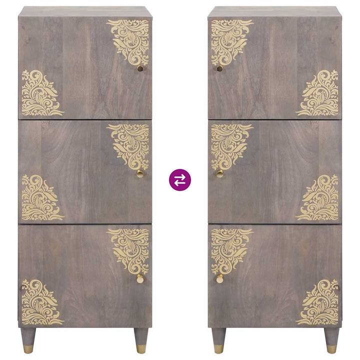 Highboard med dør Grå og Guld 40 x 33 x 110 cm Massivt mangotræ
