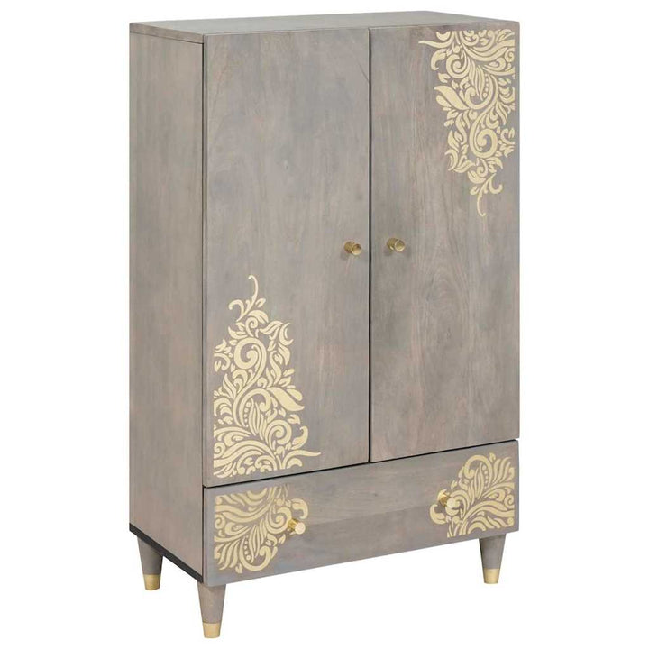 Highboard Grå og Guld 60 x 33 x 100 cm Massivt mangotræ