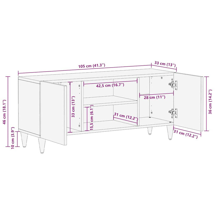 TV-skab med hylde Sort 105 x 33 x 46 cm Massivt mangotræ
