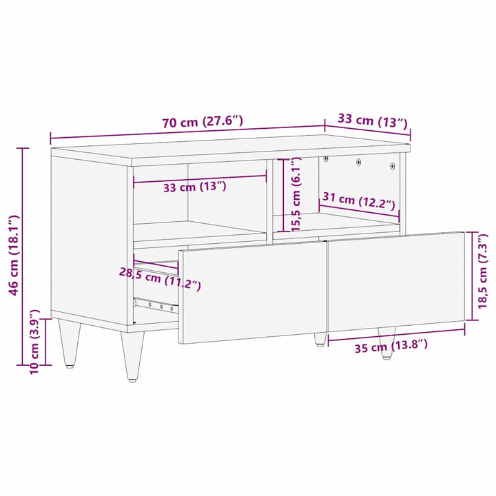 TV-skab med skuffe Sort 70 x 33 x 46 cm Massivt mangotræ