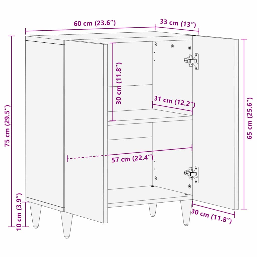 Sideboard Sort 60 x 33 x 75 cm Massivt mangotræ
