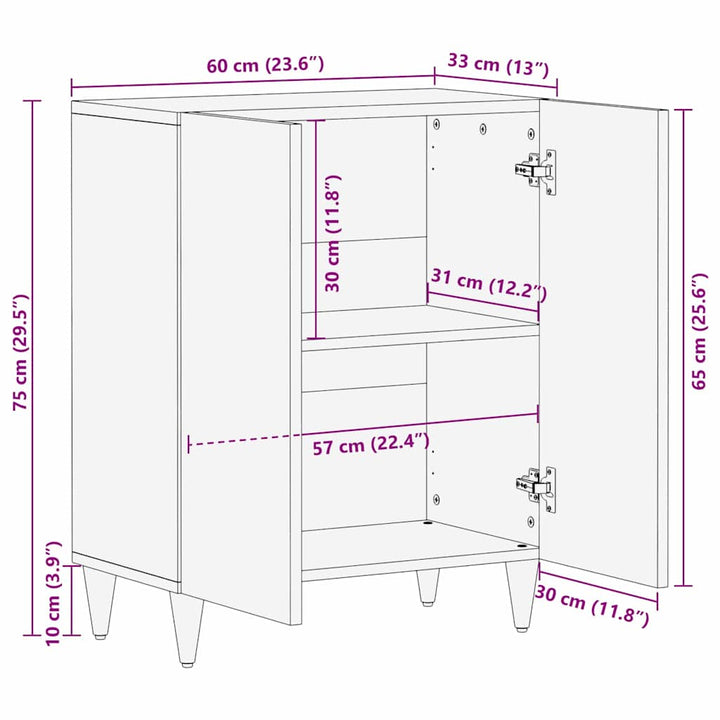 Sideboard Sort 60 x 33 x 75 cm Massivt mangotræ