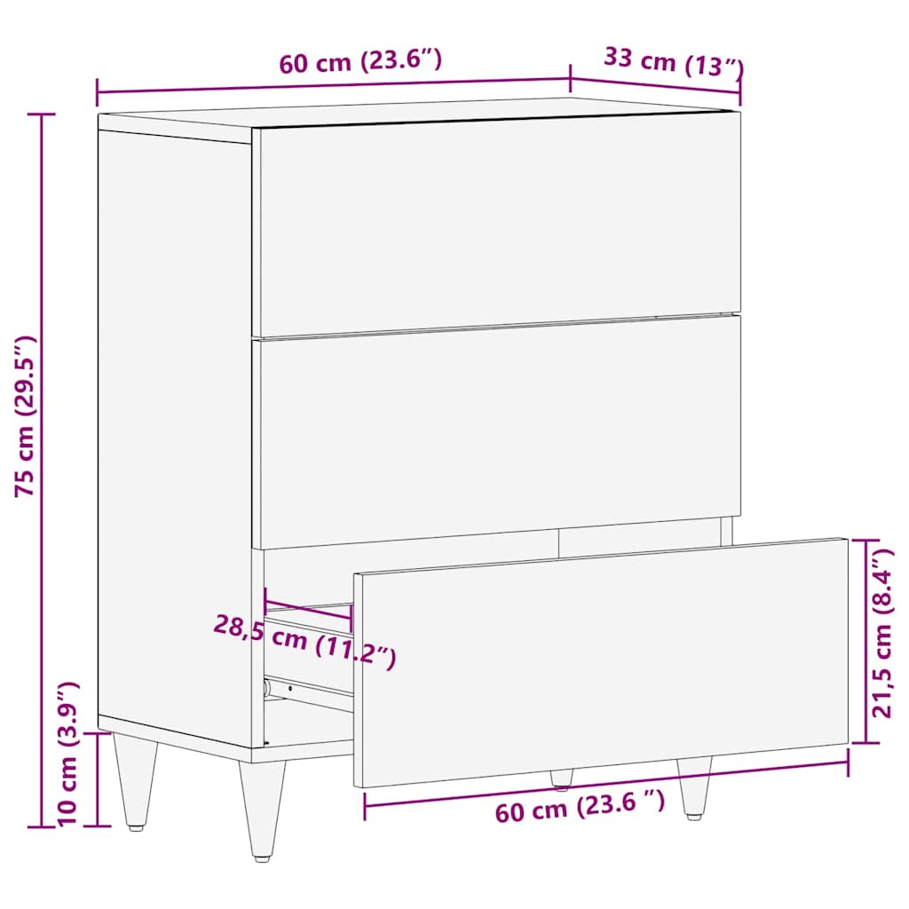 Sideboard Sort 60 x 33 x 75 cm Massivt mangotræ