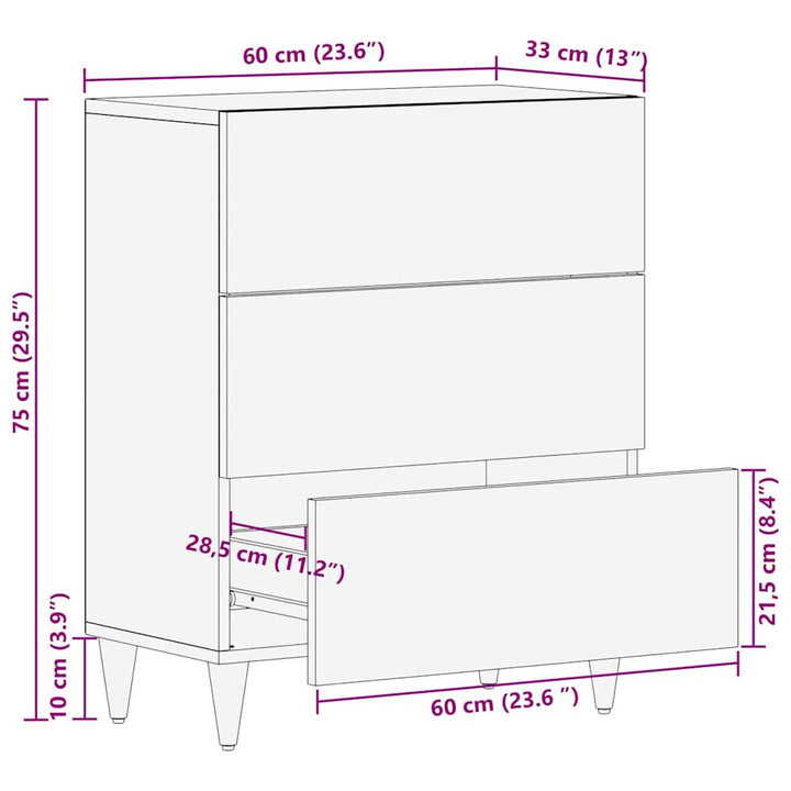 Sideboard Sort 60 x 33 x 75 cm Massivt mangotræ