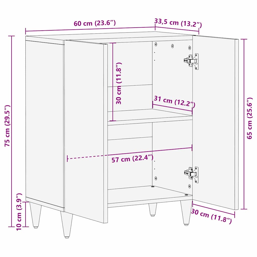 Sideboard Brun 60 x 33 x 75 cm Massivt mangotræ