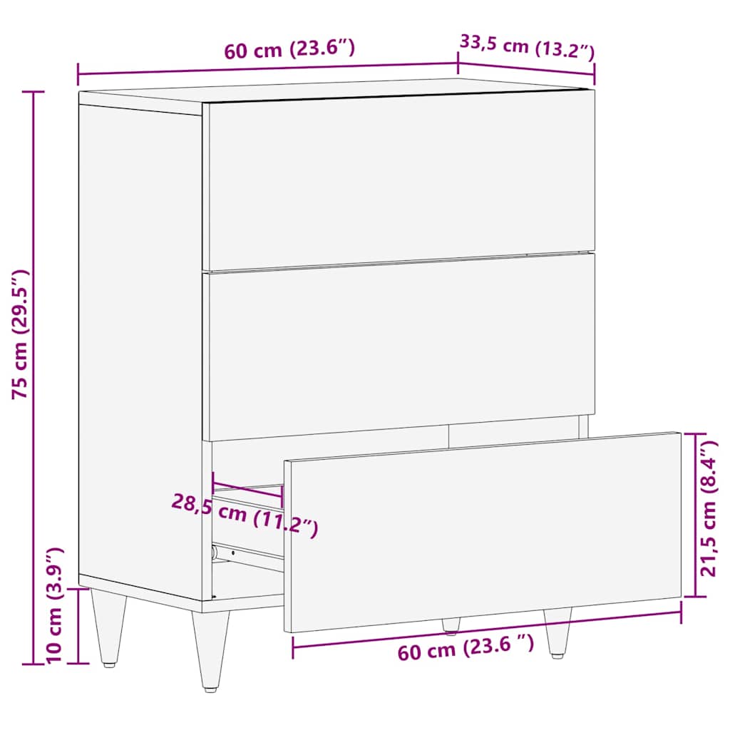 Sideboard Brun 60 x 33 x 75 cm Massivt mangotræ