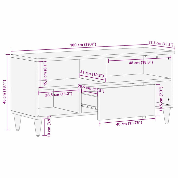 TV-skab med skuffe Brun 100 x 33,5 x 46 cm Massivt mangotræ