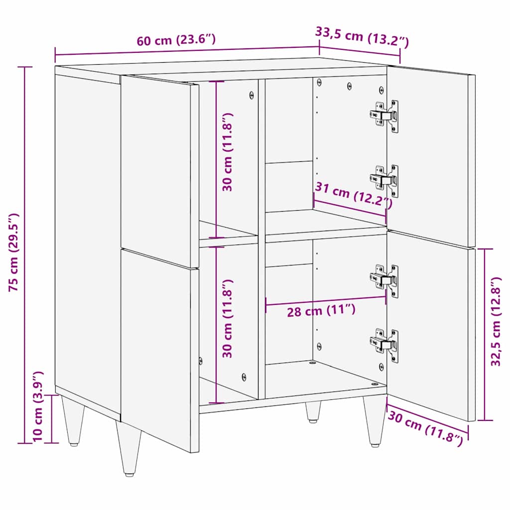 Sideboard Brun 60 x 33,5 x 75 cm Massivt mangotræ
