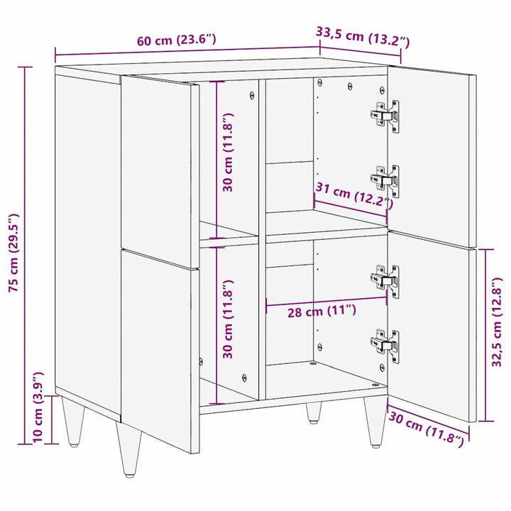 Sideboard Brun 60 x 33,5 x 75 cm Massivt mangotræ