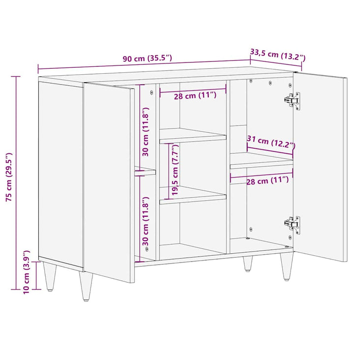 Sideboard Brun 90 x 33,5 x 75 cm Massivt mangotræ