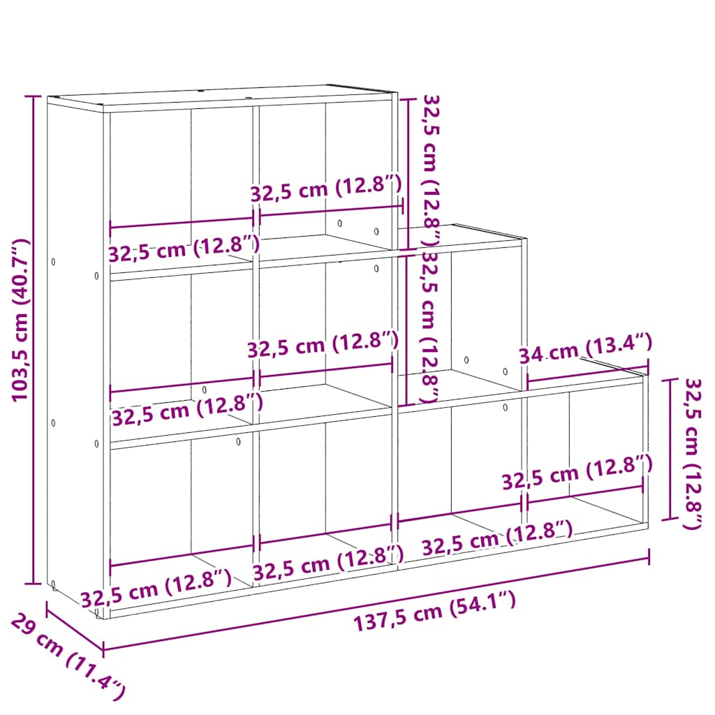 bogreol/rumdeler 137,5x29x103,5 cm konstrueret træ hvid