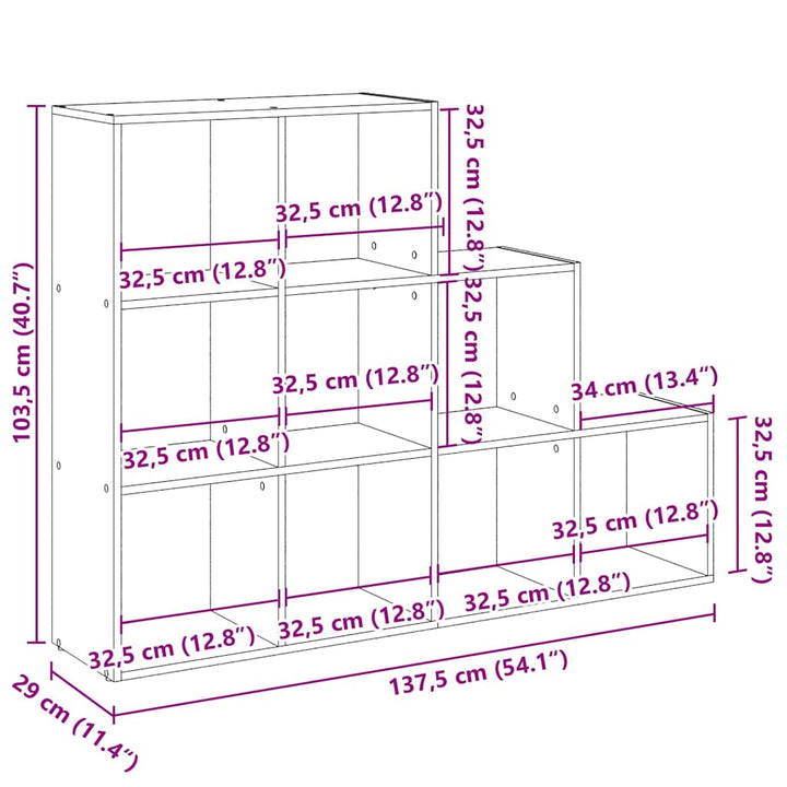 bogreol/rumdeler 137,5x29x103,5 cm konstrueret træ hvid
