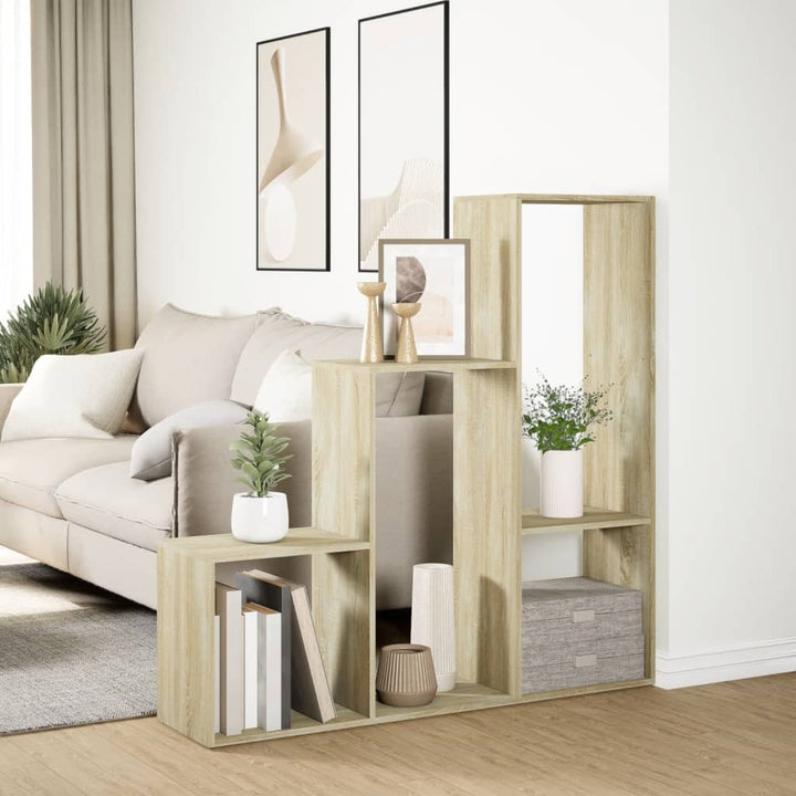 bogreol/rumdeler 123x29x123 cm 3 niveauer konstrueret træ