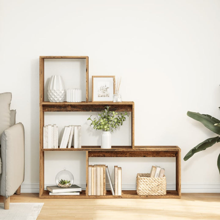 bogreol/rumdeler 123x29x123 cm 3 niveauer konstrueret træ
