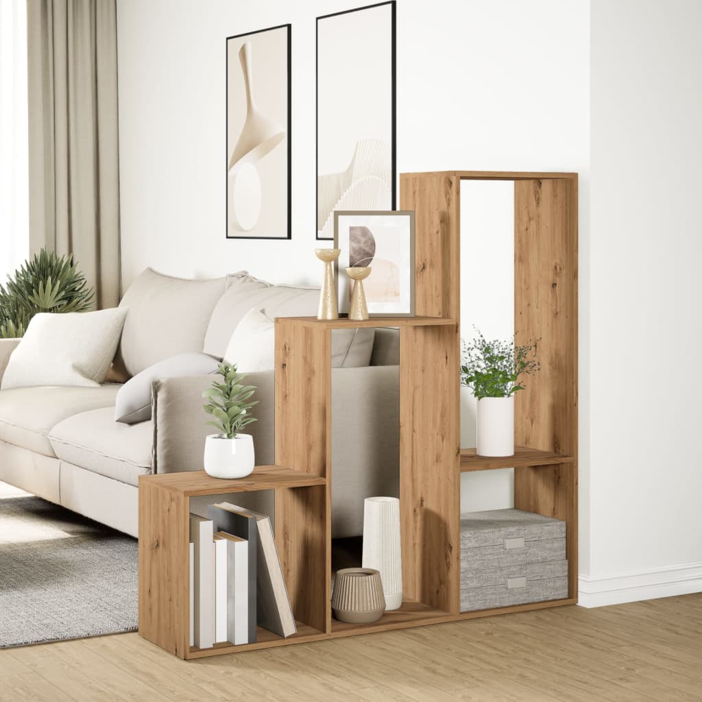 bogreol/rumdeler 123x29x123cm 3niveauer konstrueret træ kunsteg