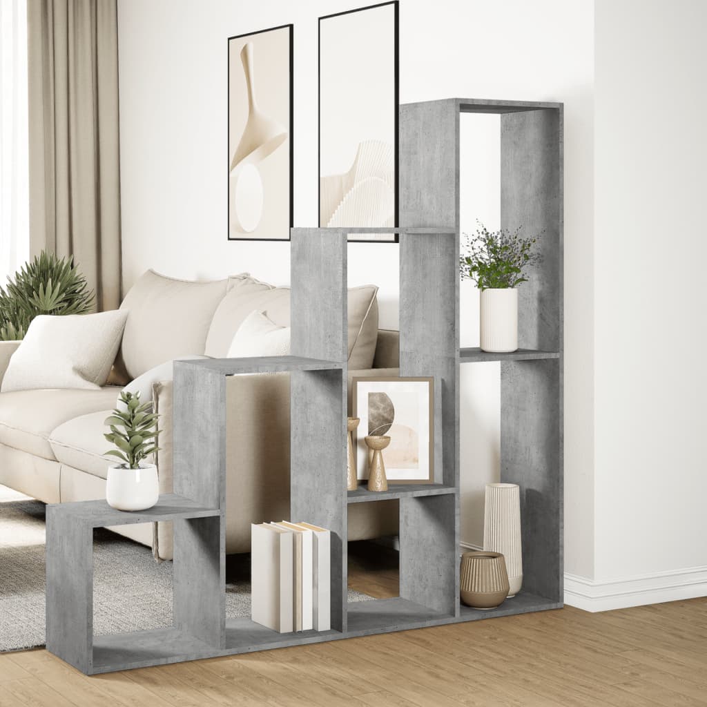 bogreol/rumdeler 143,5x29x143,5 cm konstrueret træ betongrå