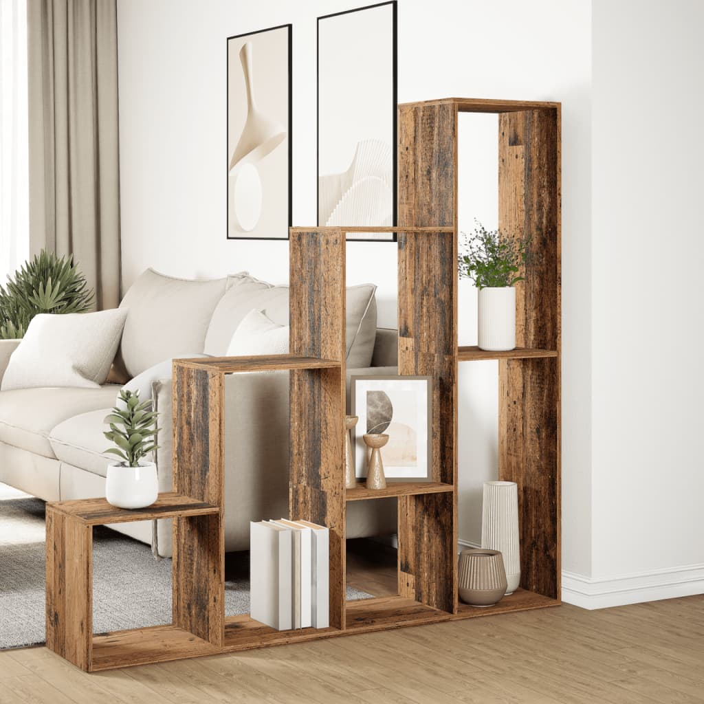 bogreol/rumdeler 143,5x29x143,5 cm konstrueret træ antikt træ