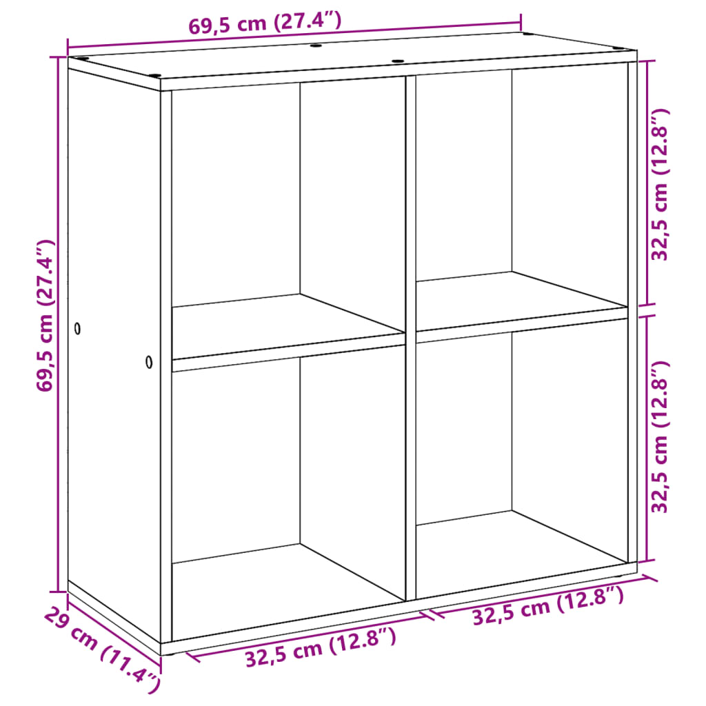 rumdelerreol hvid 69,5x29x69,5 cm konstrueret træ