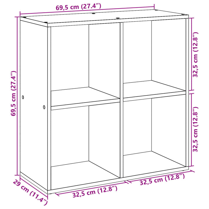bogreol/rumdeler 69,5x29x69,5 cm konstrueret træ røget eg