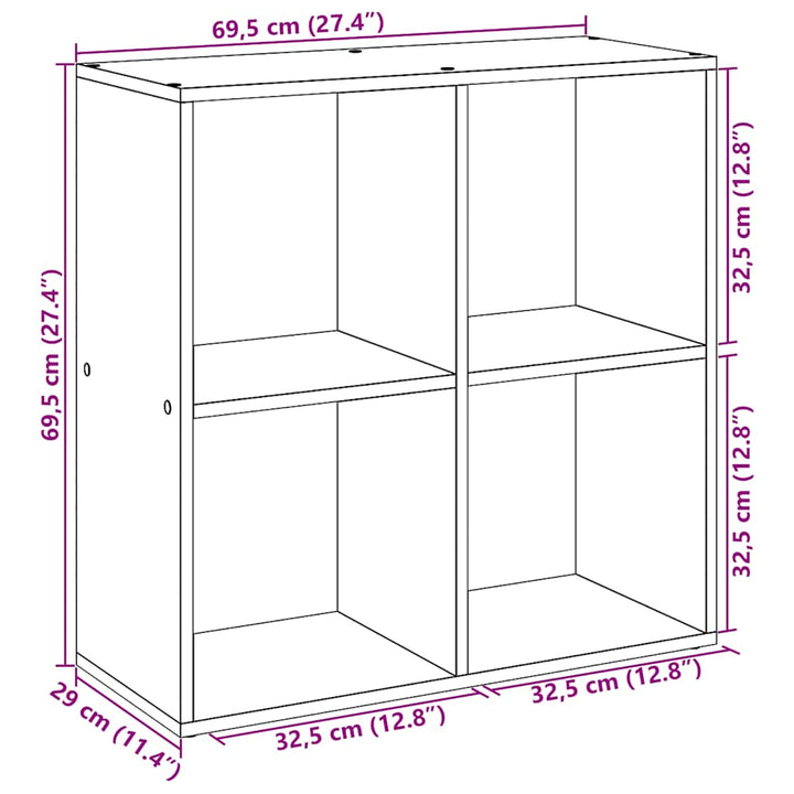 bogreol/rumdeler 69,5x29x69,5 cm konstrueret træ kunsteg