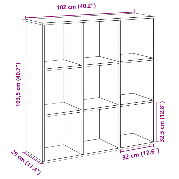 bogreol/rumdeler 102x29x103,5 cm konstrueret træ røget eg