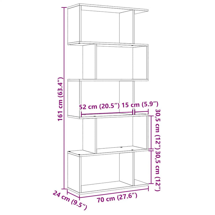 bogreol/rumdeler 70x24x161 cm 5 niveauer konstrueret træ