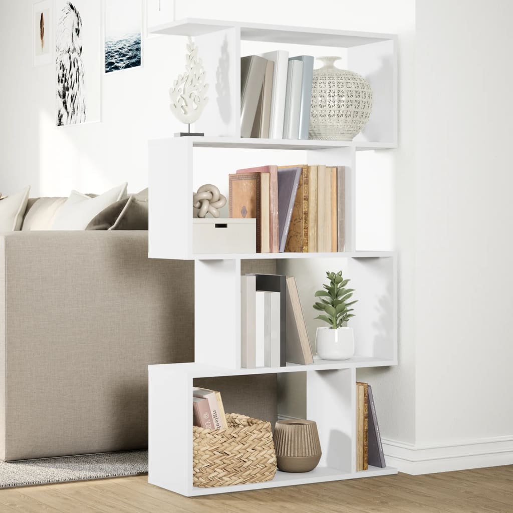 rumdelerreol 4-lags hvid 70x24x129 cm konstrueret træ
