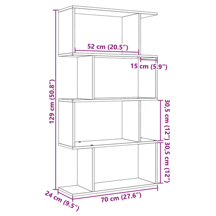 bogreol/rumdeler 70x24x129 cm 4 niveauer konstrueret træ