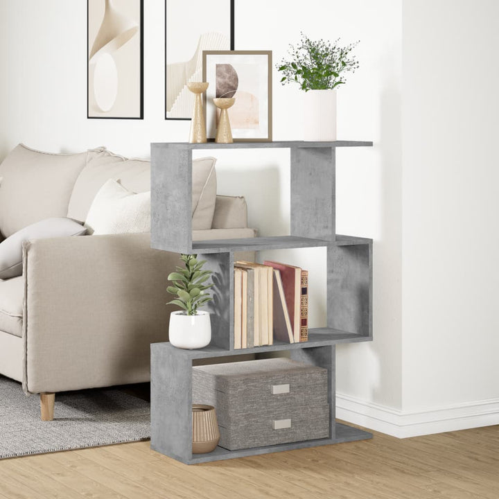 bogreol/rumdeler 70x24x97 cm 3niveauer konstrueret træ betongrå