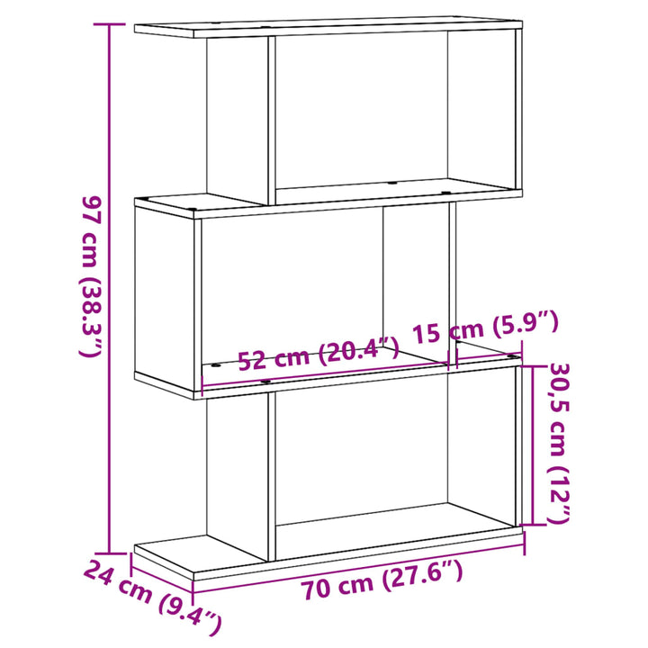 bogreol/rumdeler 70x24x97 cm 3 niveauer konstrueret træ hvid