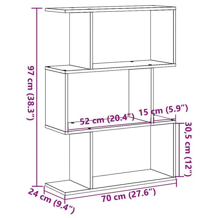 bogreol/rumdeler 70x24x97 cm 3 niveauer konstrueret træ kunsteg