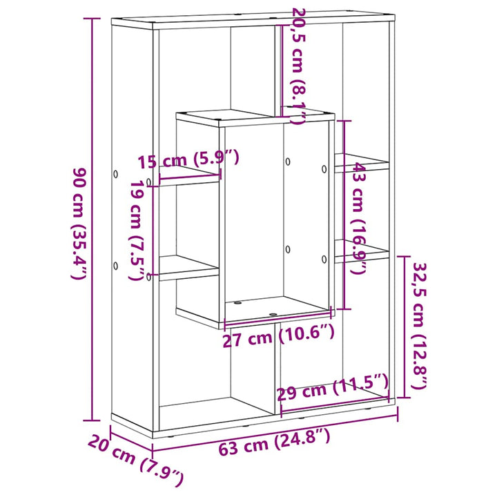 bogreol hvid 63x20x90 cm konstrueret træ
