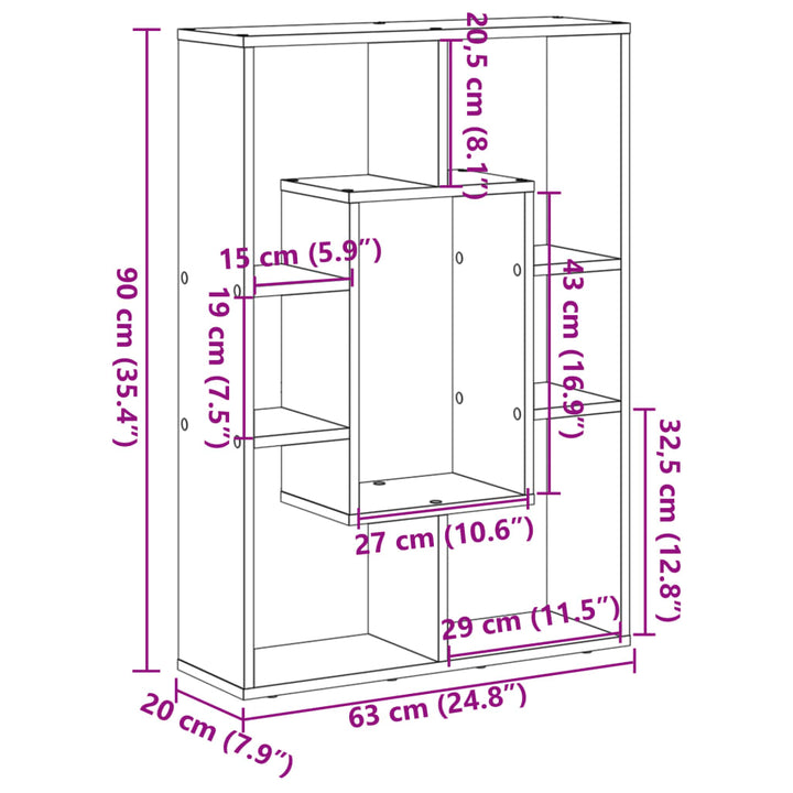 bogreol 63x20x90 cm konstrueret træ betongrå