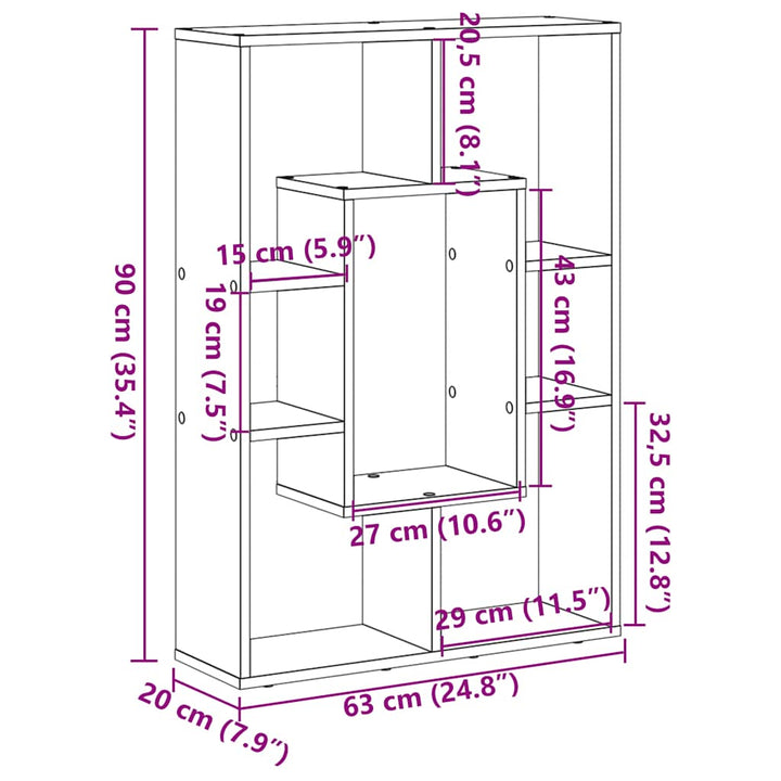 bogreol 63x20x90 cm konstrueret træ røget egetræsfarve