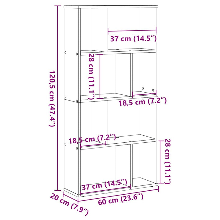 bogreol 60x20x120,5 cm konstrueret træ sonoma-eg