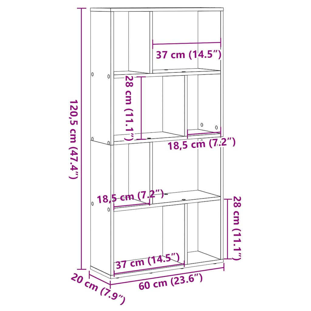 bogreol 60x20x120,5 cm konstrueret træ brun egetræsfarve