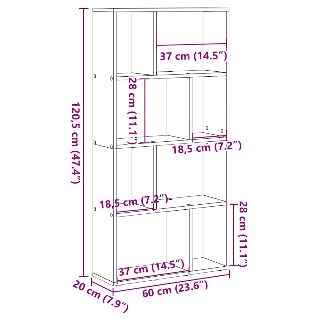 bogreol 60x20x120,5 cm konstrueret træ egetræsfarve