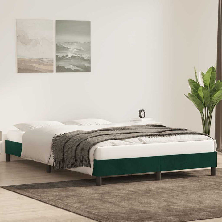sengeramme uden madras 160x220 cm fløjl mørkegrøn