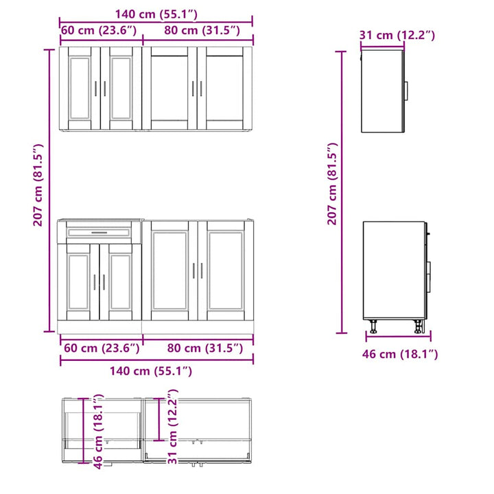 4-delt køkkenskabssæt "Porto" højglans hvid konstrueret træ