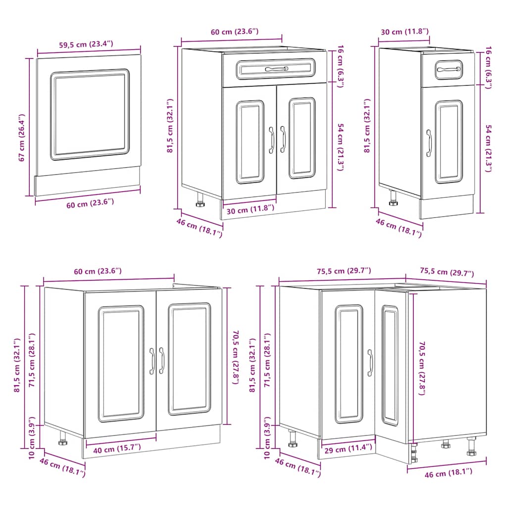 11 dele køkkenskabssæt Kalmar røget eg konstrueret træ