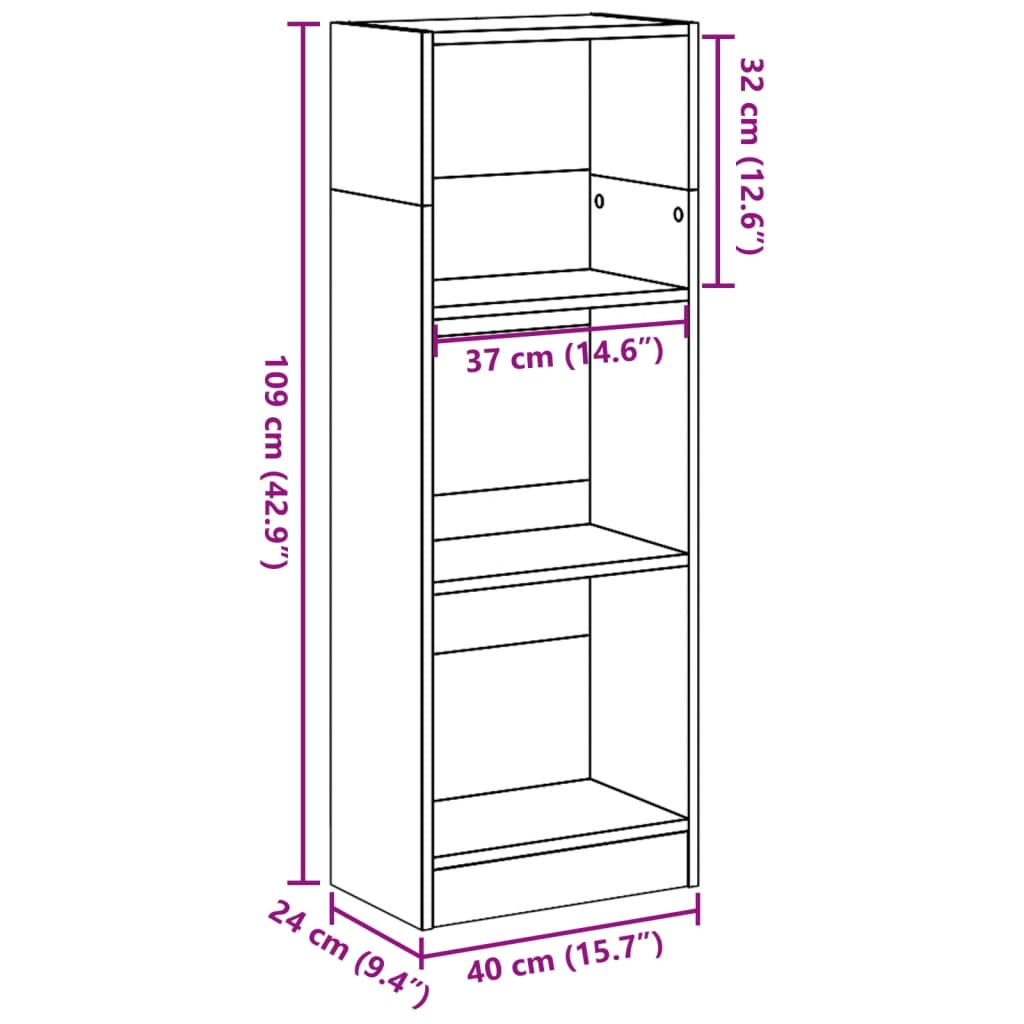 bogreol 40x24x109 cm konstrueret træ røget egetræsfarve