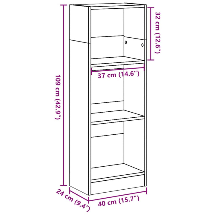 bogreol 40x24x109 cm konstrueret træ røget egetræsfarve