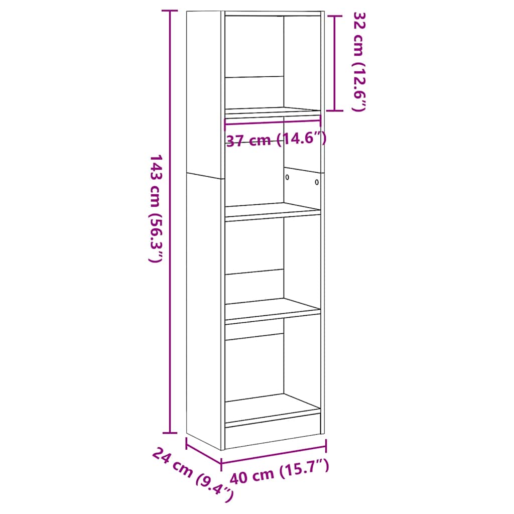 bogreol 40x24x143 cm konstrueret træ sort