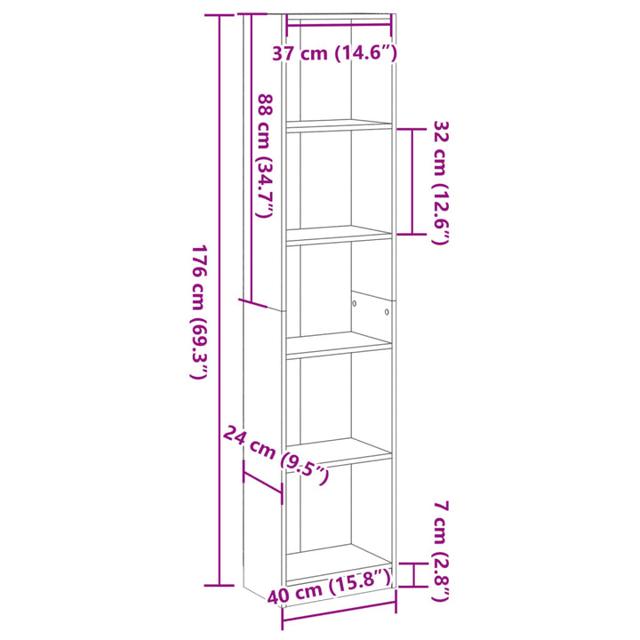 bogreol 40x24x176 cm konstrueret træ hvid