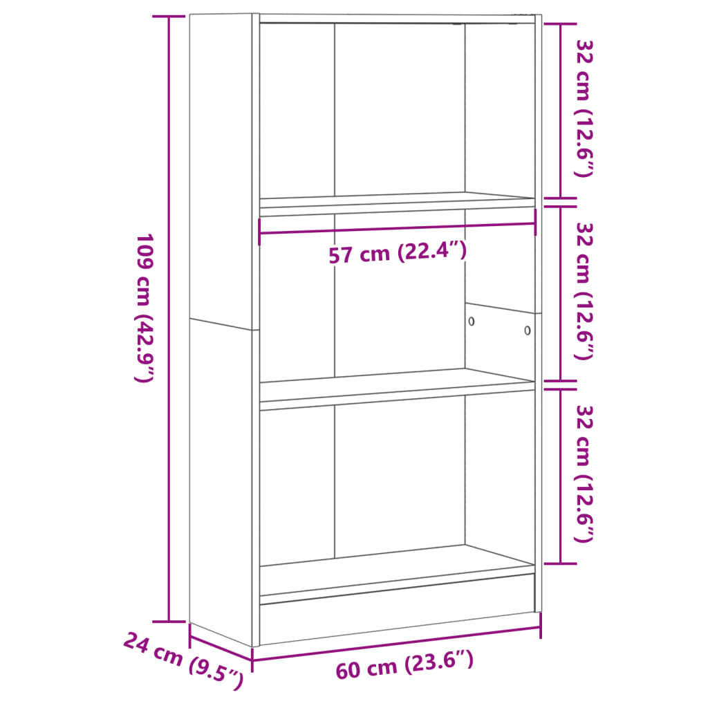 bogreol 60x24x109 cm konstrueret træ sort