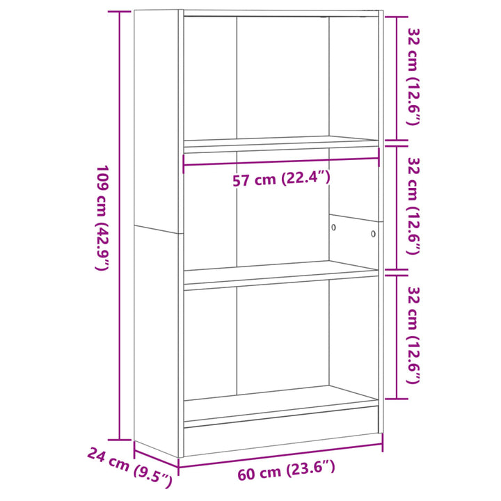 bogreol 60x24x109 cm konstrueret træ grå sonoma-eg