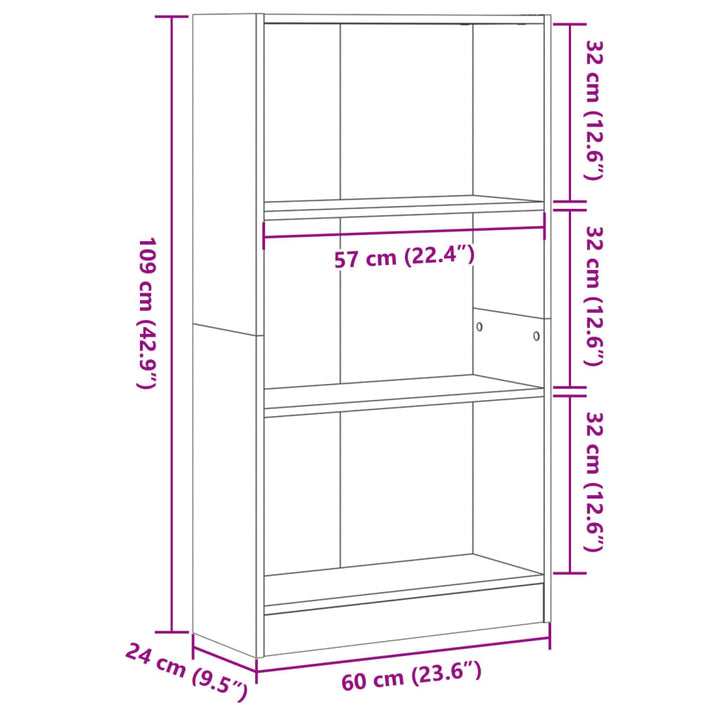 bogreol 60x24x109 cm konstrueret træ antikt træ