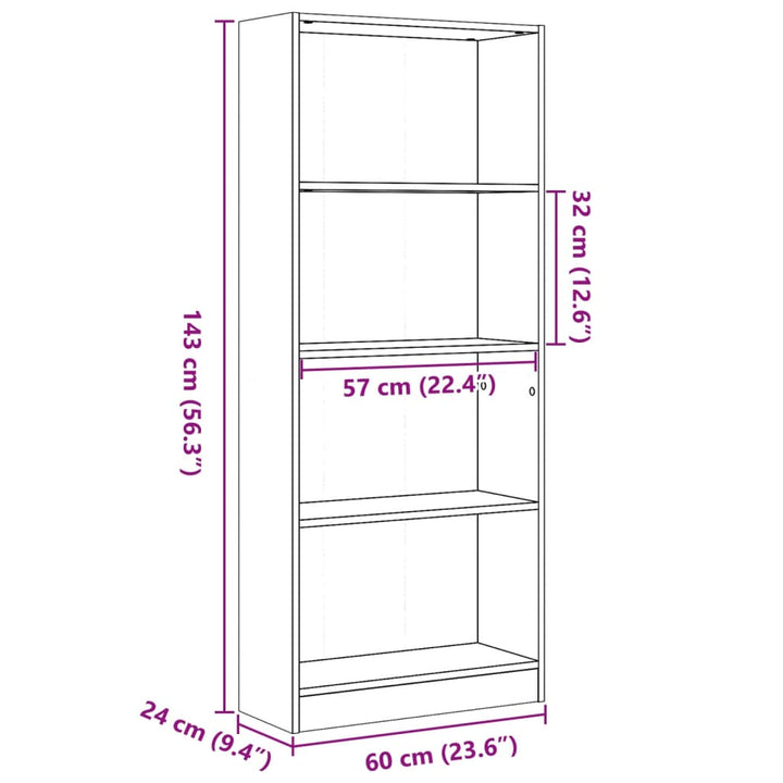 bogreol 60x24x143 cm konstrueret træ sonoma-eg