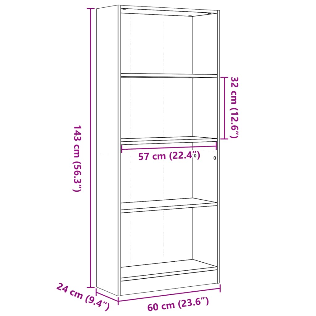 bogreol 60x24x143 cm konstrueret træ antikt træ