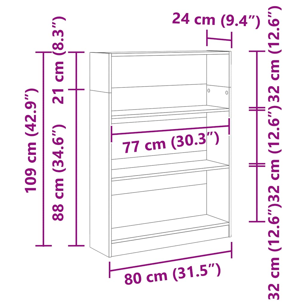 bogreol 80x24x109 cm konstrueret træ grå sonoma-eg